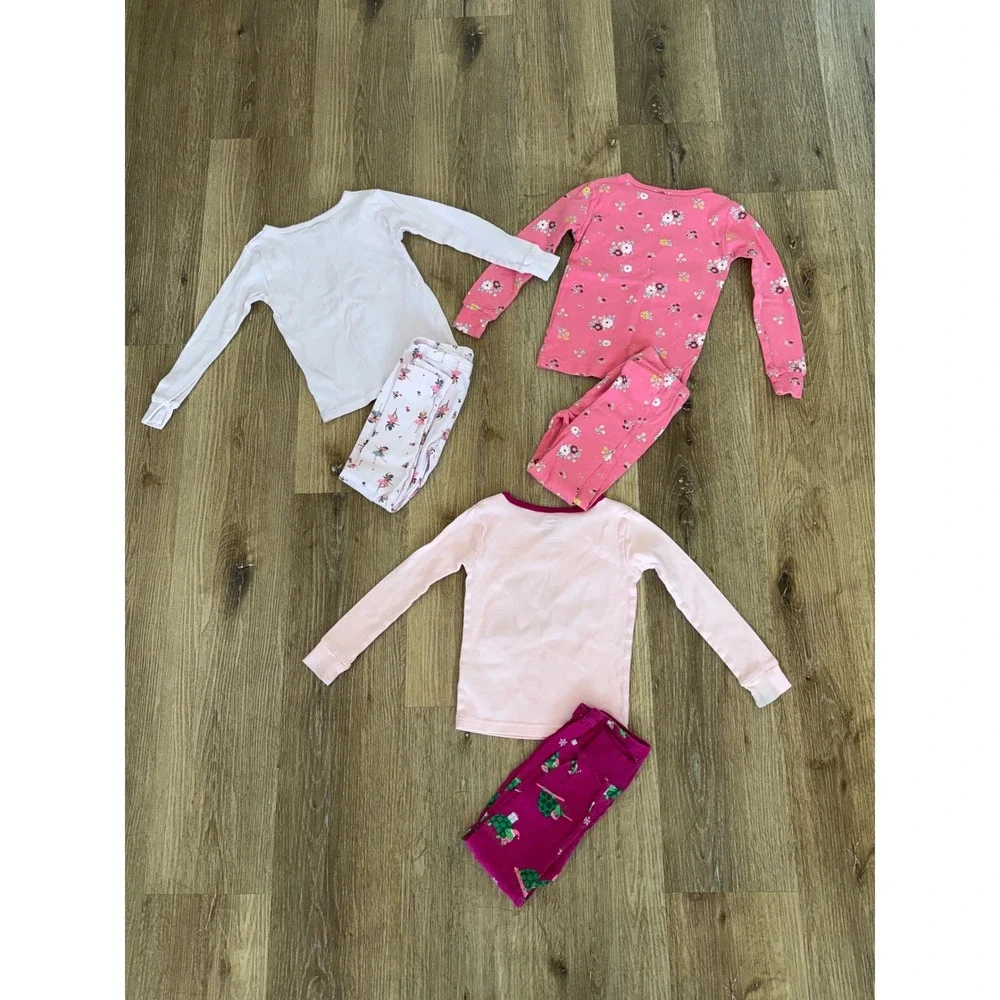 Carters Preppy Pajama Set Girls 4T Pink Cotton Floral Ballerina Christmas Turtle